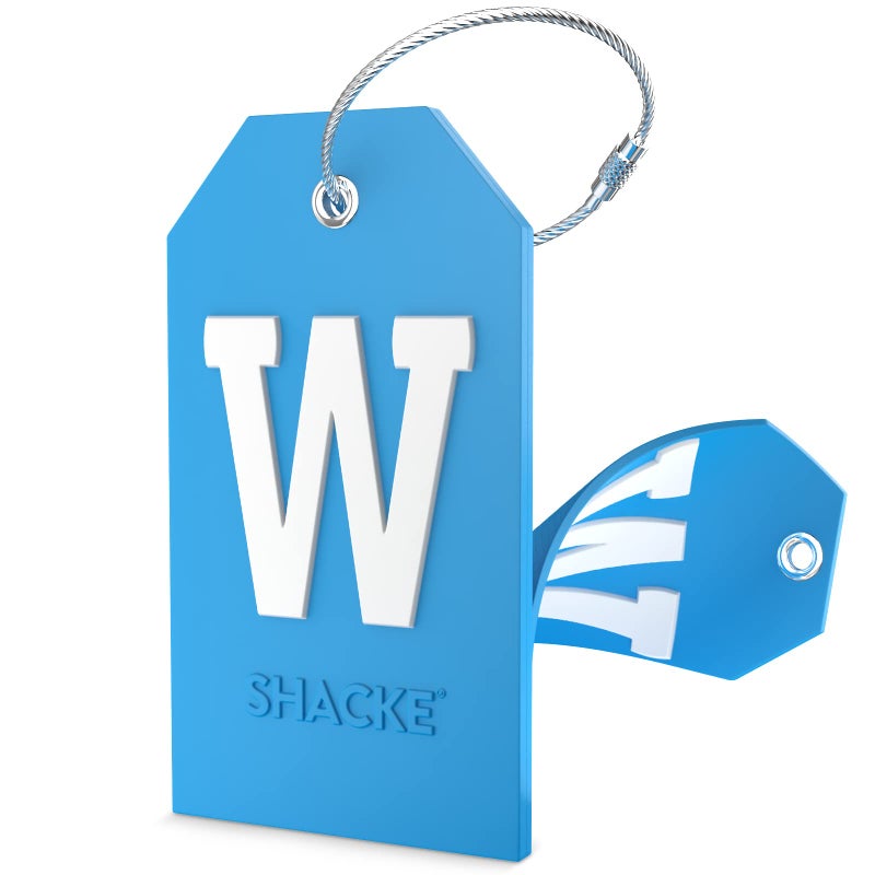Shacke Initial Luggage Tag with Full Privacy Cover and Stainless Steel Loop - Aqua Teal (Letter W) - Image 1